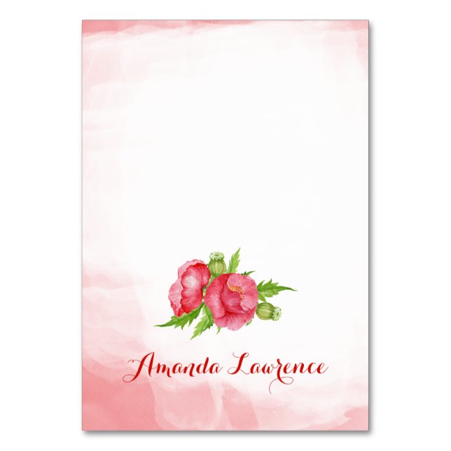 Watercolor Poppy Personalized Place Cards (Front)