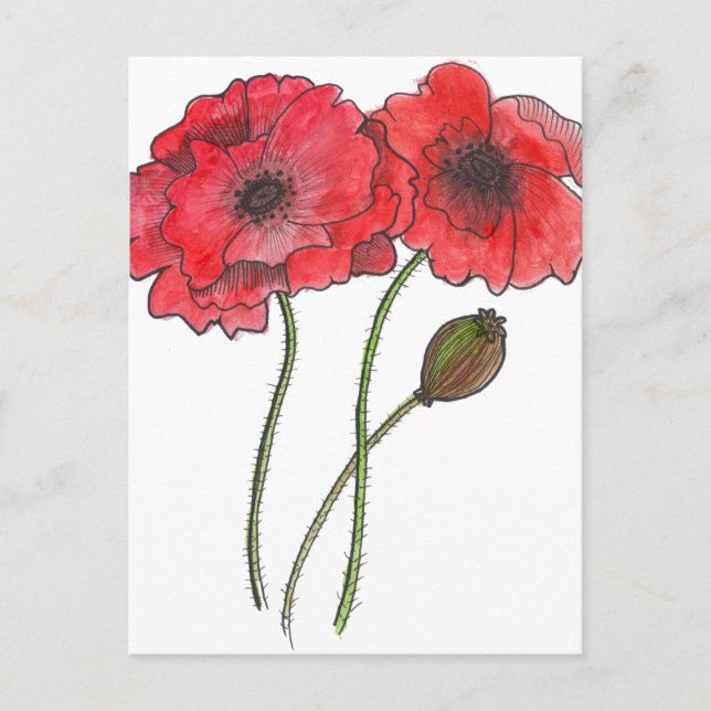 Watercolor Poppy Postcard (Front)