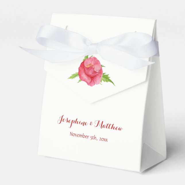 Watercolor Poppy Red Floral Wedding Favor Boxes (Front Side)