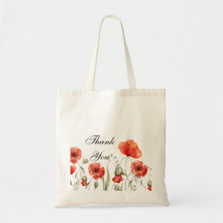 Watercolor Poppy Red wildflowers Tote Bag