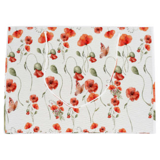 Watercolor Poppy Red wildflowers wedding Large Gift Bag