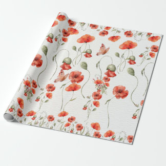 Watercolor Poppy Red wildflowers wedding Wrapping Paper