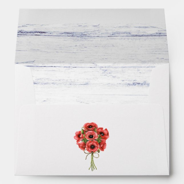 Watercolor Poppy Rustic Country Wedding Envelope (Back (Bottom))