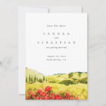 Watercolor Poppy Spring Wedding Save The date