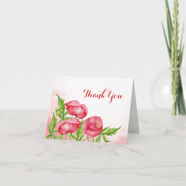 Watercolor Poppy Thank You Card (Front)
