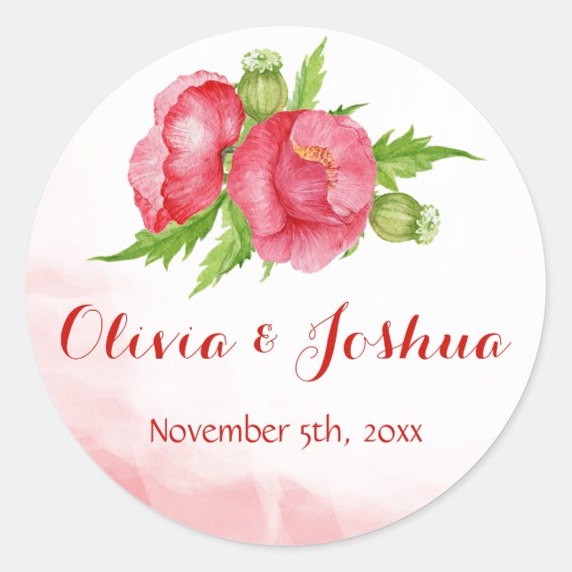 Watercolor Poppy Wedding Stickers (Front)