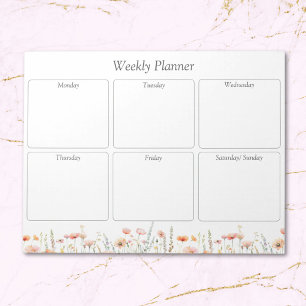 Watercolor Poppy Wildflower Floral weekly planner Notepad