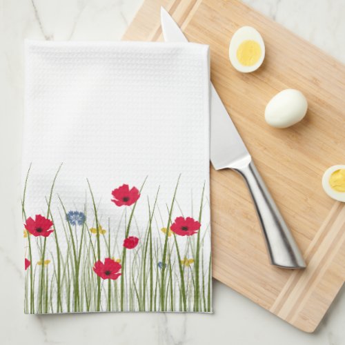 Watercolor Poppy Wildflowers Kitchen Towel