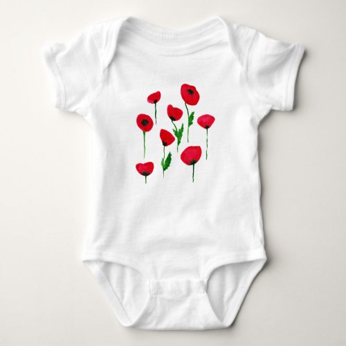 watercolor poppys baby bodysuit