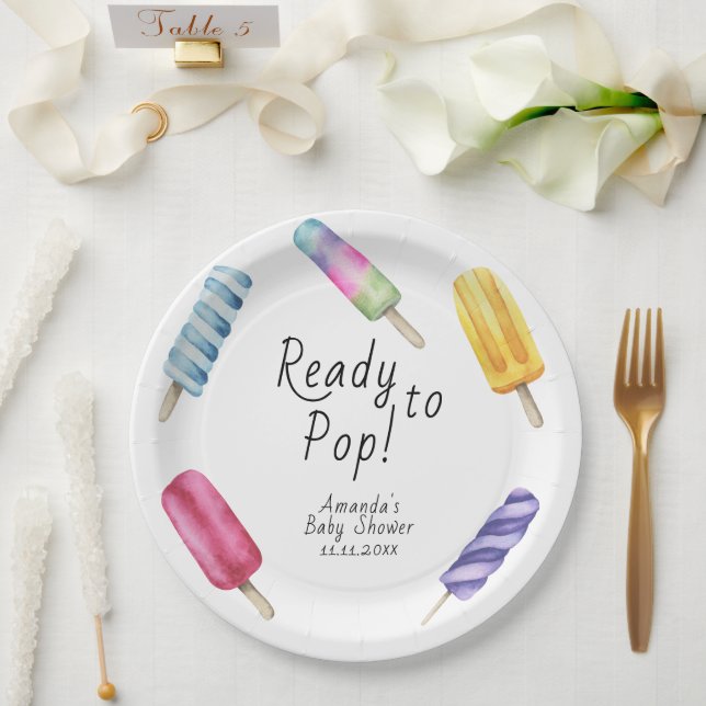 Watercolor Popsicle Baby shower Paper Plates (Wedding)