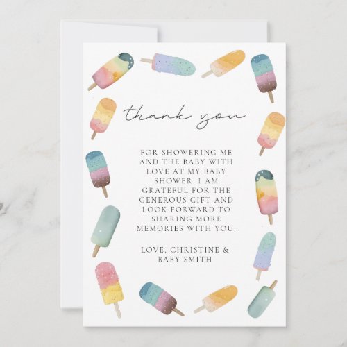 Watercolor Popsicle Baby Shower  Thank You Card