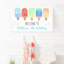 Watercolor Popsicle Blue Boy Birthday Banner