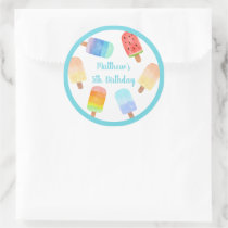 Watercolor Popsicle Blue Boy Birthday Classic Round Sticker