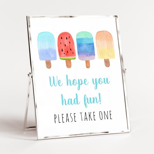 Watercolor Popsicle Blue Boy Birthday Favor Poster