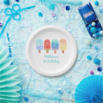 Watercolor Popsicle Blue Boy Birthday Paper Plates