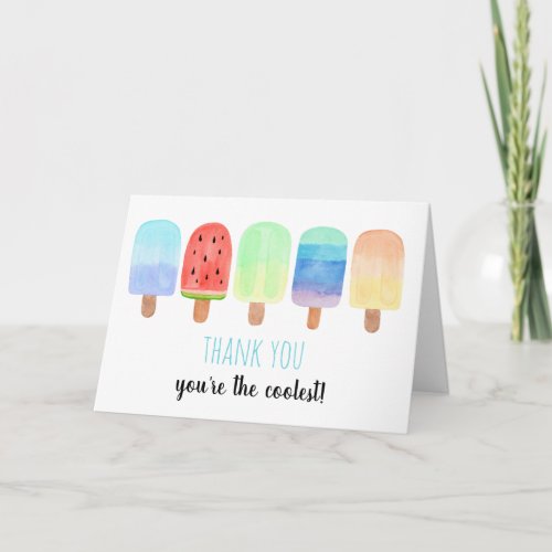 Watercolor Popsicle Blue Boy Birthday Thank You Card