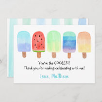 Watercolor Popsicle Blue Boy Birthday Thank You Card
