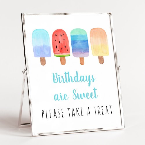 Watercolor Popsicle Blue Boy Birthday Treat Poster