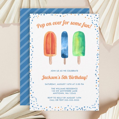 Watercolor Popsicle Boy Birthday Party Invitations