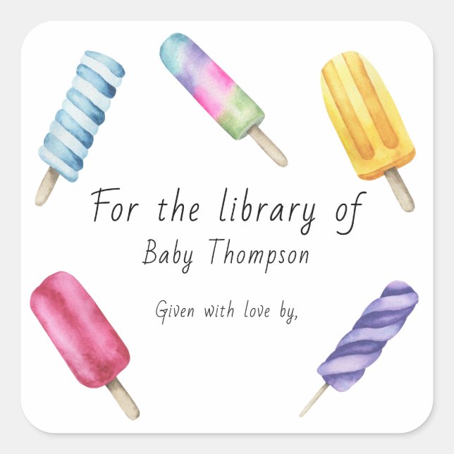 Watercolor Popsicle For the library of Square Sticker (Front)