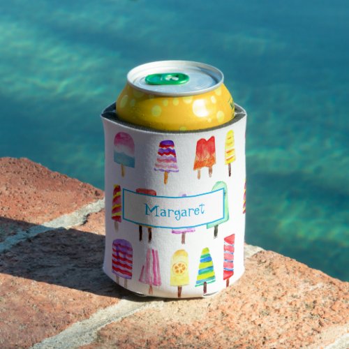 Watercolor Popsicle Ice Cream Bars Personalized  Can Cooler