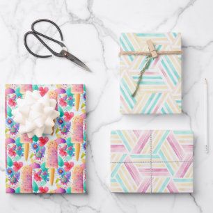 Watercolor popsicle. Ice cream Summer party Wrapping Paper Sheets