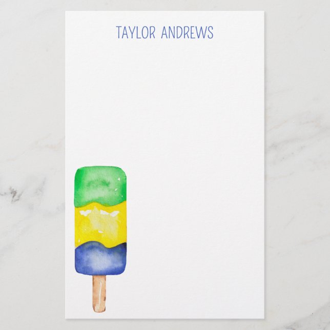 Watercolor Popsicle Personalized Stationery (Front)