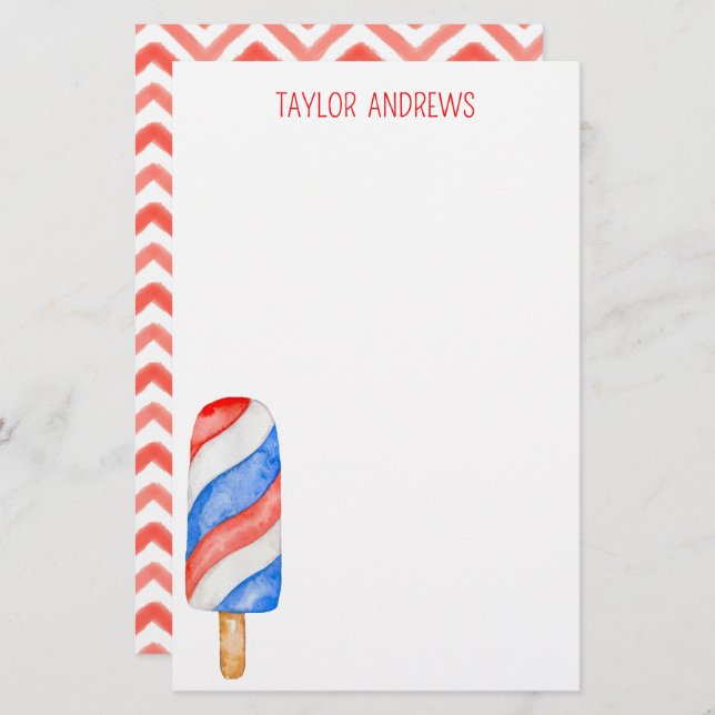 Watercolor Popsicle Personalized Stationery (Front/Back)