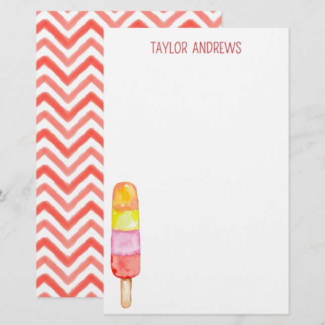 Watercolor Popsicle Personalized Stationery (Front/Back)