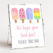 Watercolor Popsicle Pink Girl Birthday Favor Poster