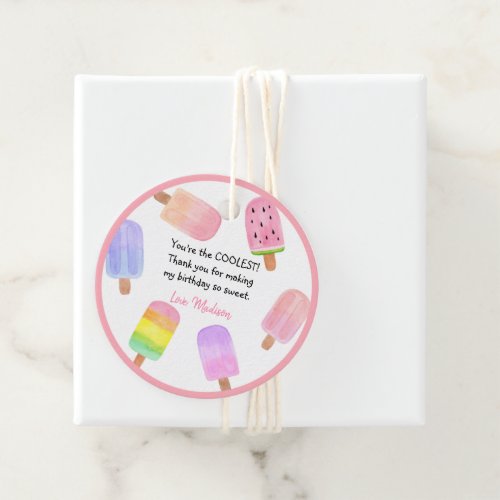 Watercolor Popsicle Pink Girl Birthday Favor Tags