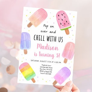 Watercolor Popsicle Pink Girl Birthday Invitation