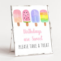Watercolor Popsicle Pink Girl Birthday Treats Poster