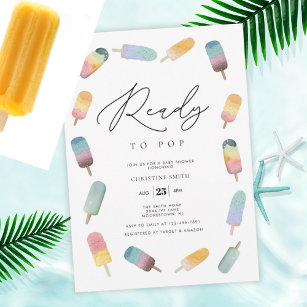 Watercolor Popsicle Ready to Pop Baby Shower Invitation