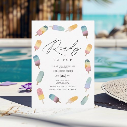 Watercolor Popsicle Ready to Pop Baby Shower Invitation