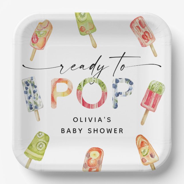 Watercolor Popsicle Ready to Pop Baby Shower Paper Plates (Front)