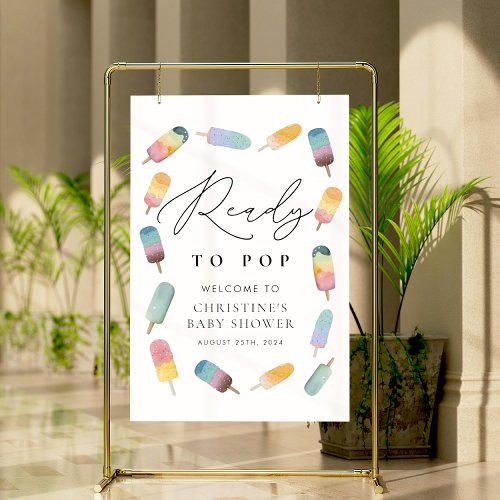 Watercolor Popsicle Ready to Pop Baby Shower Poster