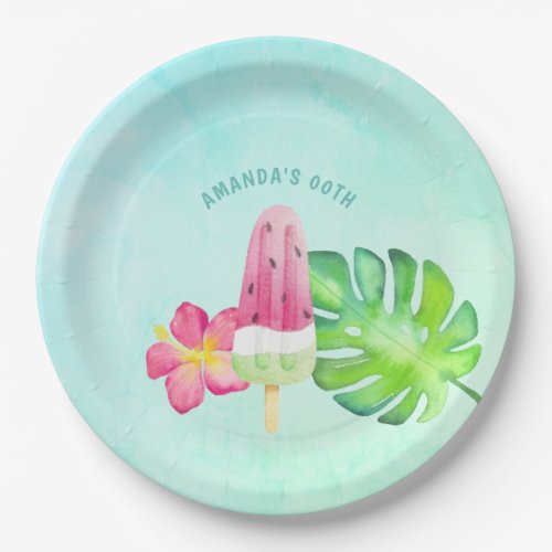 Watercolor Popsicle Summer Birthday Party Paper Plates