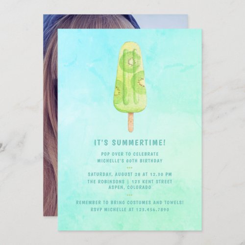 Watercolor Popsicle Summer Birthday Party Photo Invitation