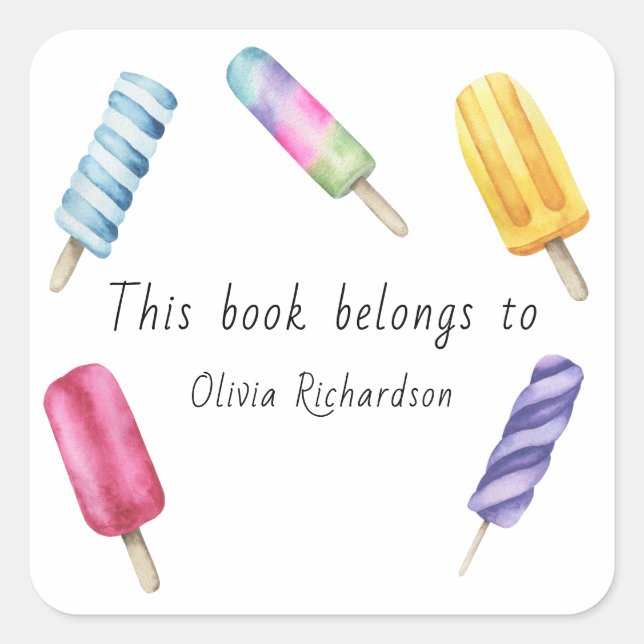 Watercolor Popsicle This book belongs to Square Sticker (Front)