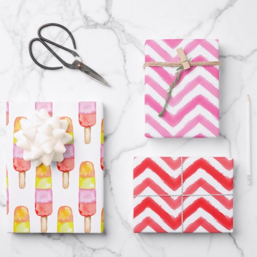 Watercolor Popsicles Chevron Wrapping Paper Sheets