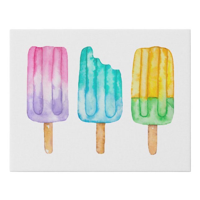 Watercolor Popsicles Faux Canvas Print (Front)