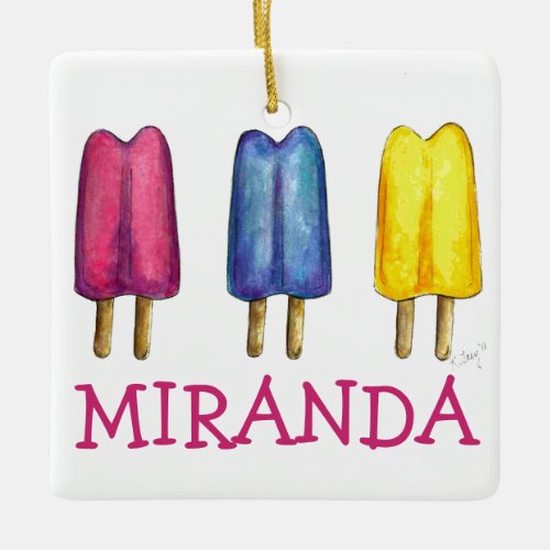 Watercolor Popsicles Ice Lolly Pops Summertime Ceramic Ornament