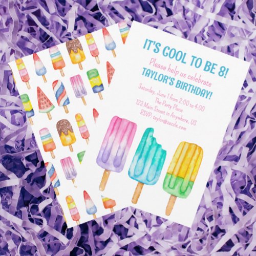 Watercolor Popsicles Party Invitations