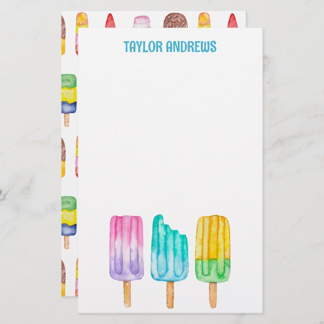 Watercolor Popsicles Stationery (Front/Back)