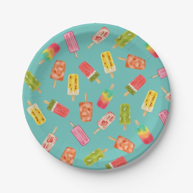 Watercolor Popsicles Summer birthday party  Paper Plates (Front)