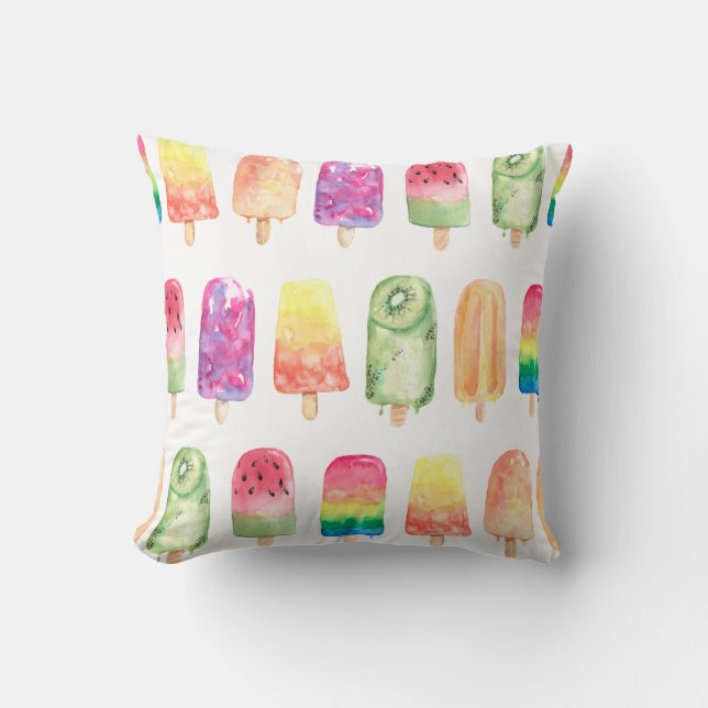 Watercolor Popsicles Throw Pillow (Front)