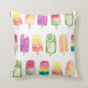 Watercolor Popsicles Throw Pillow