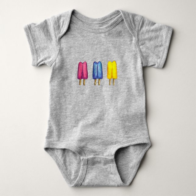 Watercolor Popsicles Twin Pop Pops Ice Lollies Baby Bodysuit (Front)