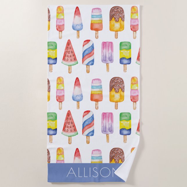 Watercolor Popsicles Wrapping Paper Beach Towel (Front)